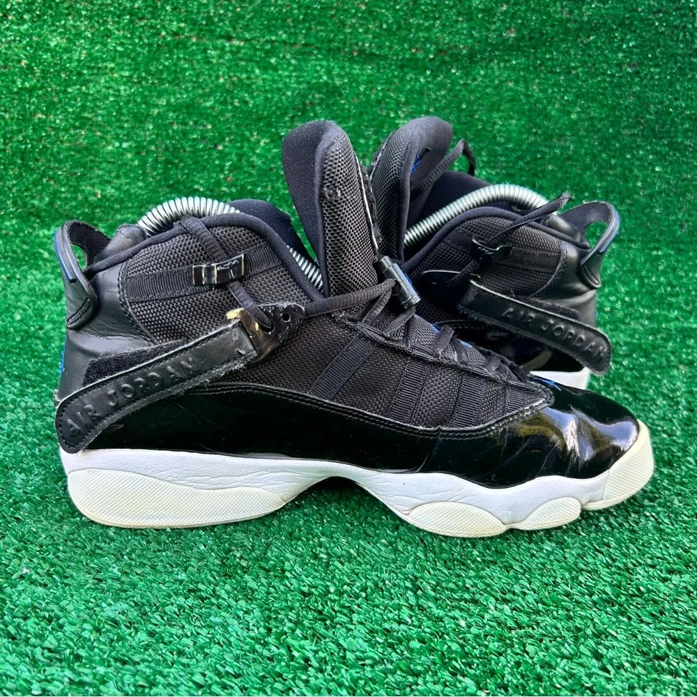 Jordan 6 Rings Space Jam‎ Black White Blue Patent Leather Sneakers 322992-016